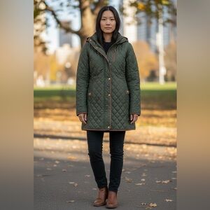 Ralph Lauren Olive Green Quilted Hooded Puffer Coat